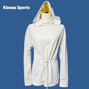 Kinona Sports White Hoodie Drawstring Pullover Athletic Italian Fabric XS